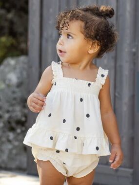 Rylee + Cru Cream Layla Tank Top with Black Polka Dots
